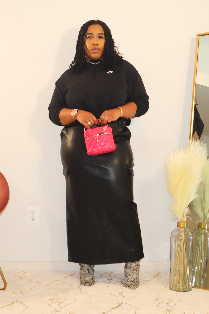 Luxe Leather Cargo Maxi Skirt | Black