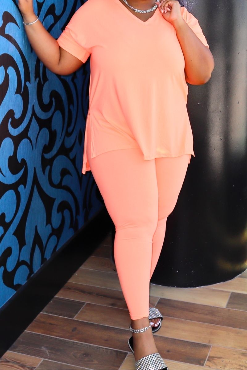 Neon coral buttery soft leggings set