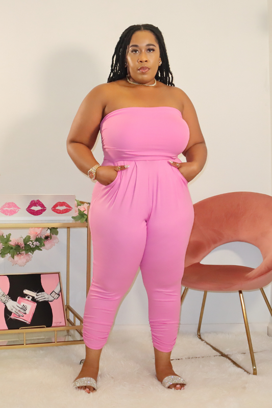 In The Moment Ruched Tube Jumpsuit (Pink)